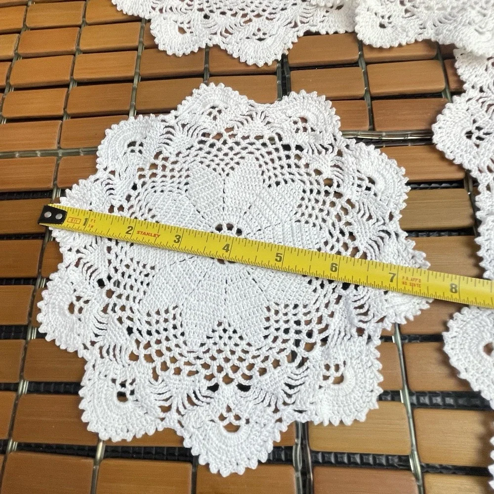 Lot of 6 Vintage Style Handmade White Crochet Lace Doilies Coasters Placemats